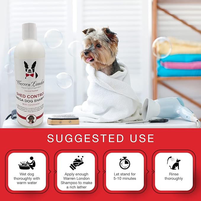 Warren London Shed Control Dog Shampoo for Shedding | 2-in-1 Dog DeShedding Shampoo and Conditioner | Nourishes Hair Follicles w/Grapeseed & Coconut Oil | Anti Shedding Shampoo for Dogs | 17oz