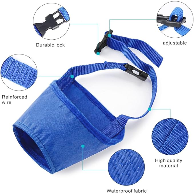 Idepet 1SET Dog Muzzles Suit,7PCS Adjustable Dog Cover Anti-Biting Barking Muzzles for Small Medium Large Extra Dog (Blue,Pack of 7)