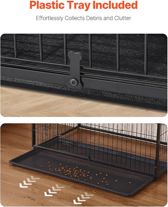 VEVOR 44in Dog Furniture Kennel - Decorative Wooden Dog Crate with Removable Tray, Double Doors, End Table for Small to Large Dogs