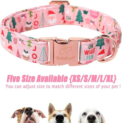Christmas Dog Collars for Large Dog,Pink Dog Collar with Safety Metal Buckle Adjustable Puppy Collars for Small Medium Dog,Boy&Girl&Male&Female Dog Gift,XL-16-26"