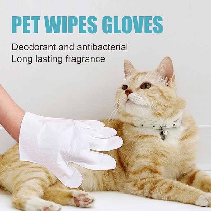Pet Wash Free Grooming Gloves, 6Pcs Cleaning Cat Dog Wipes for Face, Ear, Eye, Paws Pet Body Rinse Free Gloves, No Rinse Thick Extra Puppy Wipes, Disposable Plant-Based Dog Bath Wipes
