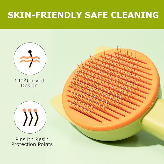 Pet Grooming Brush Kit for Cat and Dog, Hair Massage Cleaner with Release Button, 2 Flea Combs for Shedding Removing Tangles Loose Fur Self Cleaning Accessories (4 Pieces Set)