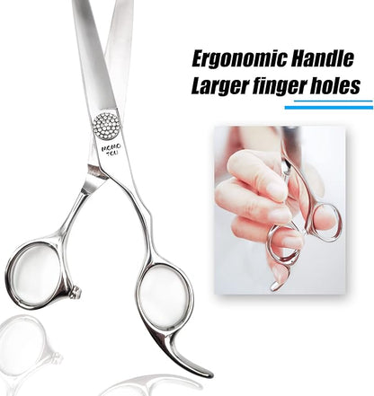 Polished Dog Grooming Scissors Set with Simulation Diamond 440C Stainless Steel Thinner Curved Straight Chunker Shears with Comb 8''