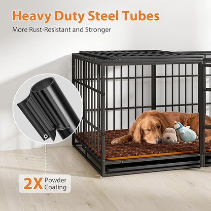 Rovibek 61 Inch Heavy Duty Dog Crate, Indestructible Dog Crate, High Anxiety Steel Dog Crates, Indoor Escape Proof Dogs Crate with Tray, Double Door Impact Dog Crates for Large Dogs