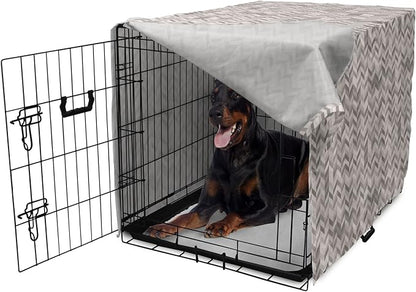 Lunarable Chevron Dog Crate Cover, Monochrome Stripes 3 Dimensional Pattern Geometric Chevron Design Abstract, Easy to Use Pet Kennel Cover for Medium Large Dogs, 42 Inch, Taupe and Grey