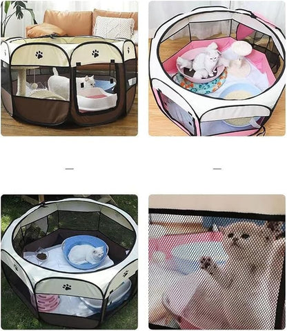 Mile High Life | Foldable Dog Playpen | Portable Dog Crate w Removable Shade Cover | Dog Kennel Indoor/Outdoor w Carry Case | Pen Tent for Dog/Cat/Rabbit(Brown, Medium (36"x36"x23"))