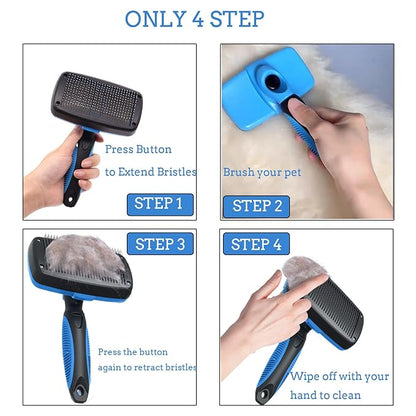 Self Cleaning Slicker Brush for Dog, Cats, Skin Friendly Deshedding Grooming Tool for Dogs & Cats, Suitable for Shedding & Haired Pets, with Pet Supplies Accessories, Blue
