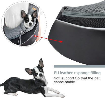 Cuby Pet Sling Carrier for Small Dogs Cats,Drawstring & Zipper Security Hook Triple Designs for Pets' Securty,Breathable Mesh Travel pet Dog Sling Carrier with Adjustable Shoulder Strap (S Black)