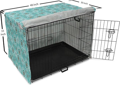 Lunarable Abstract Dog Crate Cover, Surreal and Flourishing Botanical Floral Ornaments Pattern, Easy to Use Pet Kennel Cover for Medium Large Dogs, 48 Inch, Cadet Blue Grey