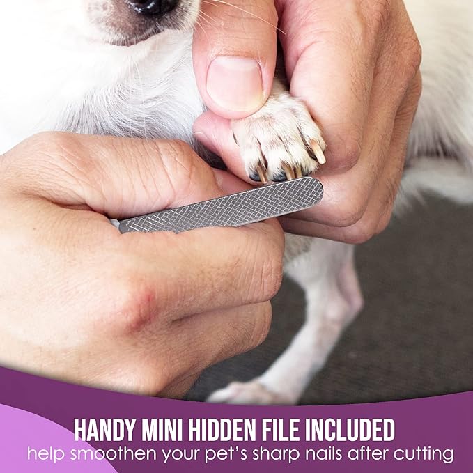Professional Nail Clippers With Safety Guard For Dogs & Cats By Poodle Pet- Pet Grooming Clippers With Stainless Steel Blades For Smooth Cuts- Dog Nail Trimmers With Hidden File For Large Dogs