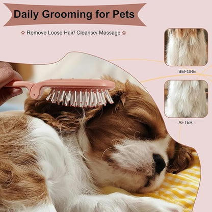 Foldable Cactus Puppy Brush Small Dogs Soft Bristles Grooming Tool Yorkie Shih Tzu Maltipoo Maltese (Pink)