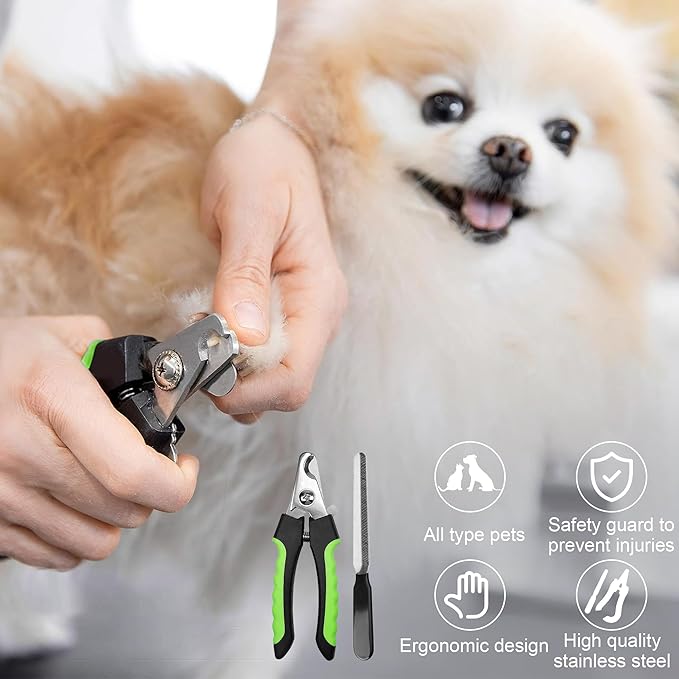 Pet Grooming Brush Kit 7pcs, Cat and Dog Brush With Release Button - Nail Clippers File Set for Long Matted Haired Pets and Nail Repair