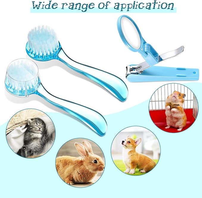Mudder Small Animal Grooming Kit: 2 Pcs Hedgehog Supplies Hedgehog Accessories Hedgehog Bathing Brush with Nail Toenail Clipper with Magnifier for Pet Hamster Guinea Pig Rabbit Cat Kitten