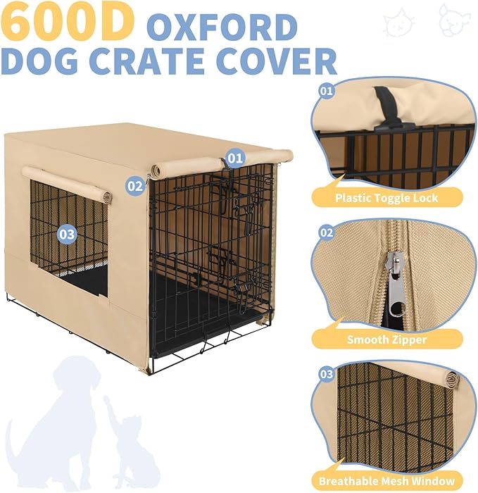 X-ZONE PET 24" Dog Crate Cover for Indoor/Outdoor - Heavy Duty Polyester Pet Kennel Cover Fits for Wire Dog Cage Beige