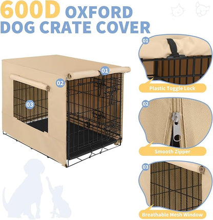 X-ZONE PET 24" Dog Crate Cover for Indoor/Outdoor - Heavy Duty Polyester Pet Kennel Cover Fits for Wire Dog Cage Beige