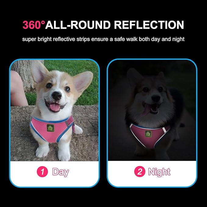 FEimaX Dog Harness and Leash Set, No Pull Soft Mesh Reflective Escape Proof Small Dog Cat Vest Adjustable Pet Outdoor Harnesses for Puppy Kitten Rabbit