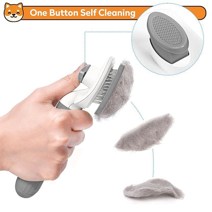 Self Cleaning Slicker Brush for Pets, Removes Loose Undercoat & Portable Comb for Long Short Haired Dogs & Cats (Gray)