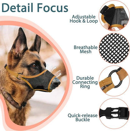 LUCKYPAW Dog Muzzle, Mesh Dog Muzzle for Large Medium Small Dogs, Soft Muzzles for Biting Chewing Fierce Barking, Breathable Muzzle with Adjustable Strap for Training (Brown, XS(Snout:6.5"-7.5"))