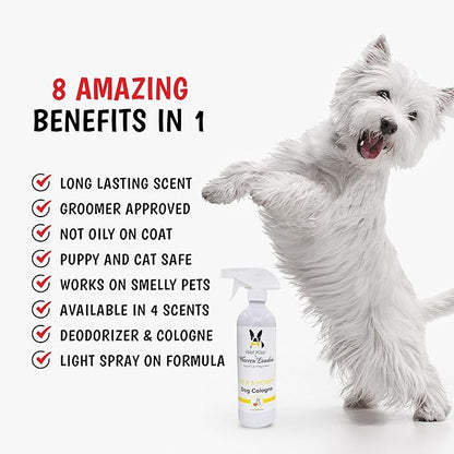Warren London - Wet Kiss Dog Cologne, Long Lasting Dog Spray, Dog Deodorant to Remove Odor from Stinky Dogs, Milk & Honey, 16 Ounce Bottle