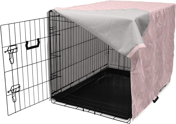 Ambesonne Blush Pink Dog Crate Cover, Abstract Monochrome Geometric Lace Inspired Grid Ornament with Stars Print, Easy to Use Pet Kennel Cover for Cats & Medium Dogs, 30 Inch, Blush White