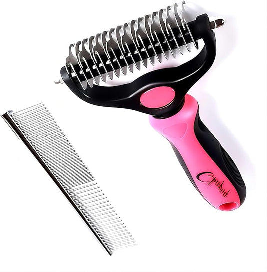 Pet Grooming Brush and Metal Comb Double Sided Long Hair Pet Undercoat Cleaner Brush for Dogs and Cats Removes mats and lint Effectively removes carpet shedding or flyaway hair.(Pink)…