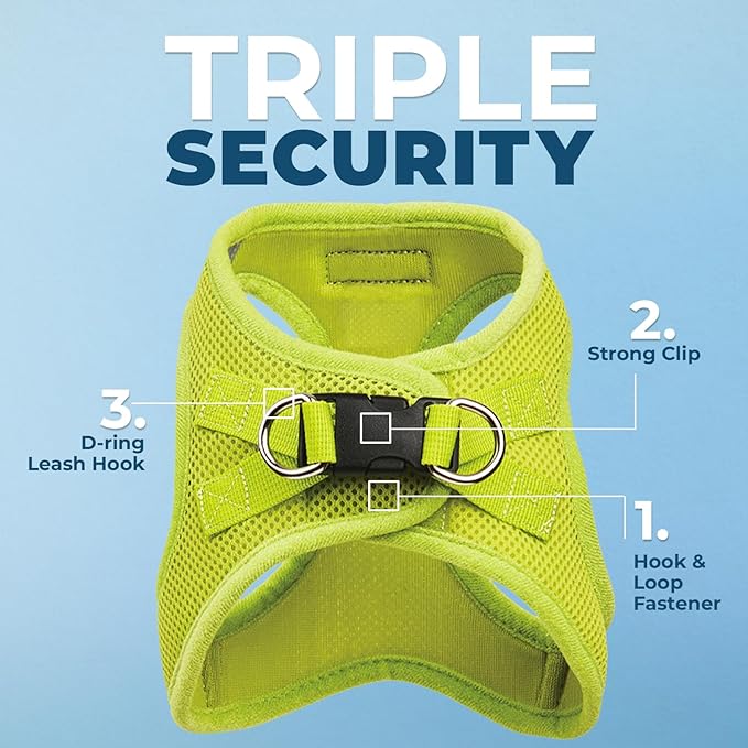Voyager Step-in Air Dog Harness - All Weather Mesh, Reflective, No Pull Harness for Small, Medium Dogs, Cats - Secure with Hook & Loop Fastener, Buckle, Double D-Rings - Lime Green, XXS