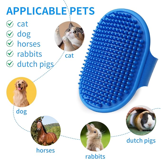 Dog Bath Brush, Thickened and Upgraded, Dog Shampoo Massage Brush with Adjustable Handle, Blue + Green, for Grooming Short and Long Hair Pets