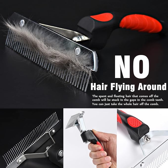Undercoat Rake for Dogs, Long Tooth Dog Rakes Brush with Anti-Slip Handle - Dog Shedding Brushes for Grooming Long Hair Pets Husky,German Shepherd,Golden Retriever