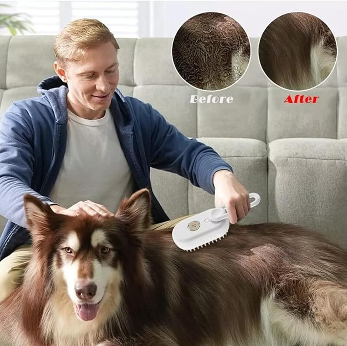 Pet Grooming Brush for Dogs, Soft Silicone Bristles, Ergonomic Handle, White and Orange