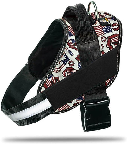 Non Pull Dog Harness with Patch Panels and Handle, Adjustable, Reflective, No Choke, Heavy Duty Easy On Service Dog Vest Harnesses for Medium Large Small Sized Dogs - USA, L