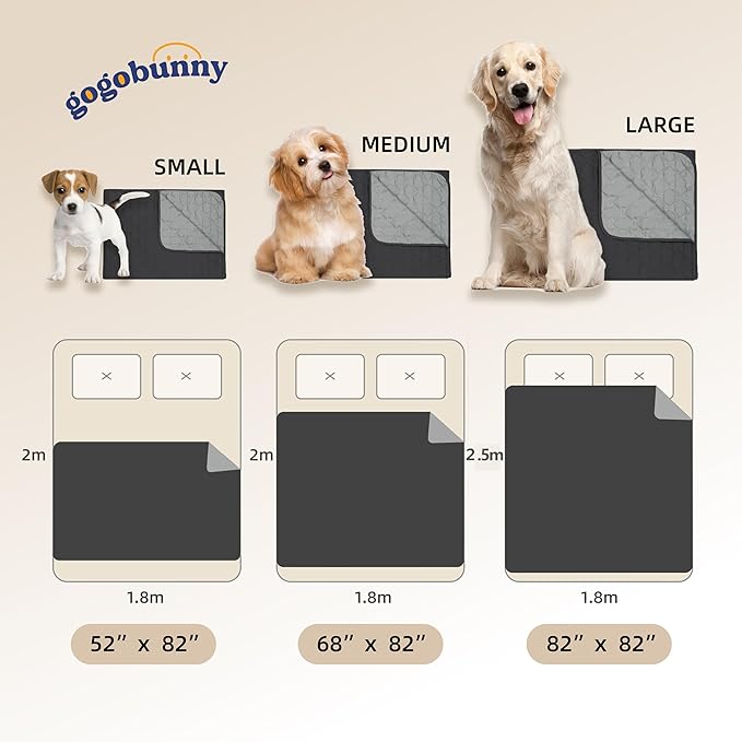 gogobunny 100% Double Sided Waterproof Dog Blanket Soft Pet Bed Cover Reversible Protect Furniture Couch Sofa Car for Puppy Large Dog Cat (Dark Charcoal/Light Charcoal, 82x82 Inch (Pack of 1))