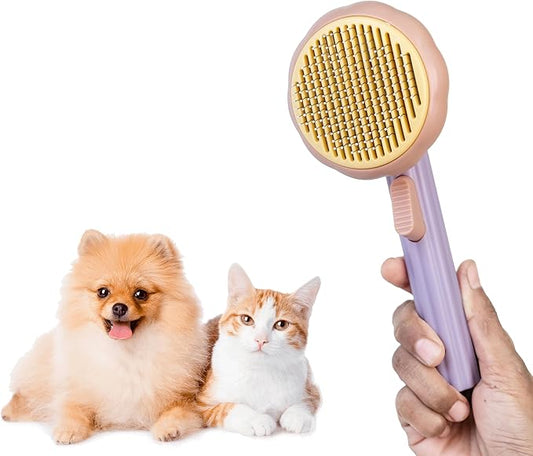 Self Cleaning Slicker Brush, Dog Cat Bunny Pet Grooming Shedding Brush - Easy to Remove Loose Undercoat, Pet Massaging Tool Suitable for Pets with Long or Short Hair (Coral & Purple)