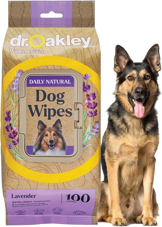 Daily Natural Dog Wipes, Lavender Scented, 100 Ct, Gentle, Moisturizing, Odor-Eliminating, Alcohol-Free, Vet Approved