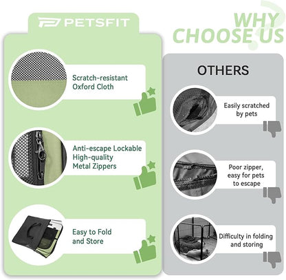 PETSFIT Dog Play Pen,36" Dia Dog Playpen Indoor/Outdoor, Pet Playpen for Cats Puppies&Small Animals-Removable Zipper Mesh Top Cover& Leakproof Bottom(36"x36"x21"H)