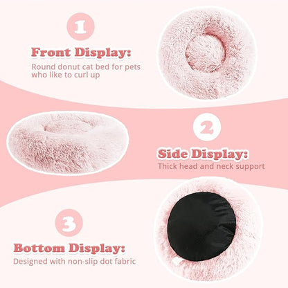 JOLLYVOGUE Dog Beds, Calming Small Dog Bed, Anti-Anxiety Dog Bed for Small Dogs, Fluffy Donut Dog Bed, Cozy Dog Cat Cushion Bed for Small Medium Dogs (24")