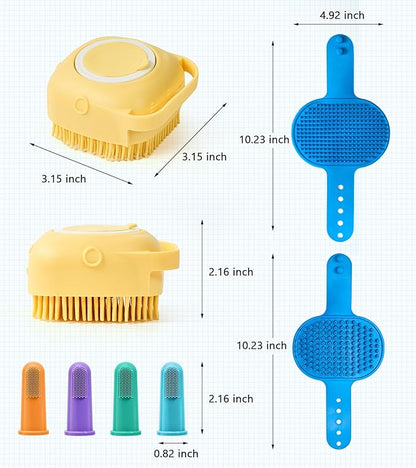 4PCS Dog Bath Brush – Soft Silicone Pet Grooming & Shampoo Scrubber for Dogs and Cats, Massage Brush for Bathing & Cleaning (Yellow & Blue)