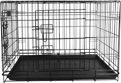 Foldable Double Door Dog Crate with Leak-Proof Tray, 36-Inch