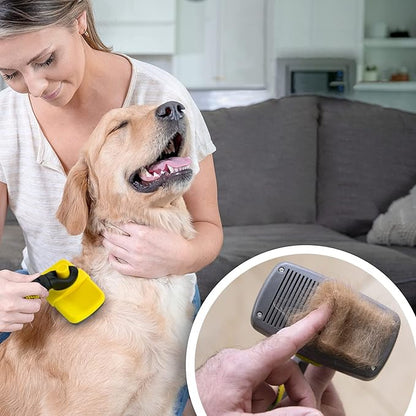 Self-Cleaning Grooming Brush for Dogs and Cats, Retractable Bristles for Easy Hair and Fur Removal - 7.5" Size