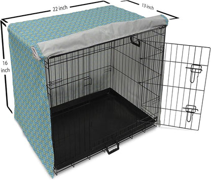 Lunarable Yellow and Blue Dog Crate Cover, Hand Drawn Abstract Ornament Rhombus Shapes Mosaic Vintage, Easy to Use Pet Kennel Cover for Small Dogs Puppies Kittens, 22 Inch, Blue Aqua Yellow