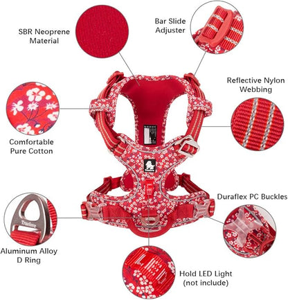 La La Pet® Floral No Pull Dog Harness Reflective Dog Vest Harness with Front & Back 2 Leash Clips and Easy Control Handle for Small Medium Large Dogs 3 Snap Buckles Easy to Put On & Take Off