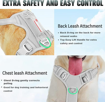 BARKBAY No Pull Dog Harness Large Reflective Dog Harness with Front Clip and Easy Control Handle for Walking Training Running with ID tag Pocket(Grey,S)