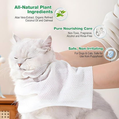 Pet Glove Wipes UNSCENTED for Dogs and Cats No-Rinse, Deodorizing, Grooming Gloves for Paws, Face, Butt, and Legs, Portable Travel-Friendly, Family Stockpile, 10 PCS Hypoallergenic Wipes