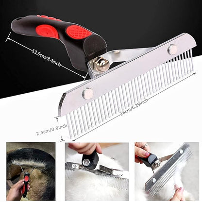 Undercoat Rake for Dogs, 2 Pack Grooming Kit Long Tooth Undercoat Rake + Stainless Steel Dog Comb, Deshedding Tool Set for Husky Long-haired Cats