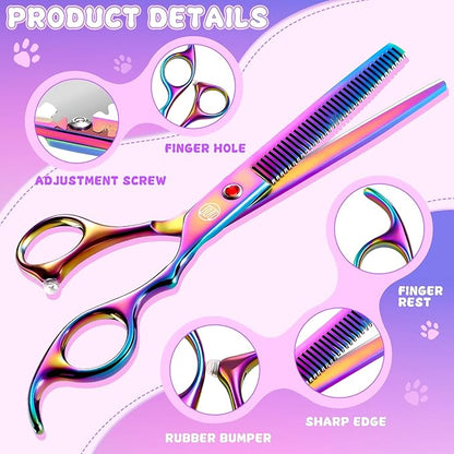 Professional Dog Grooming Scissors Set, 7 Inch/8 Inch Pet Grooming Scissors Chunkers Shears for Dog, Curved Dog Grooming Scissors, Thinning Shears for Dog with Grooming Comb