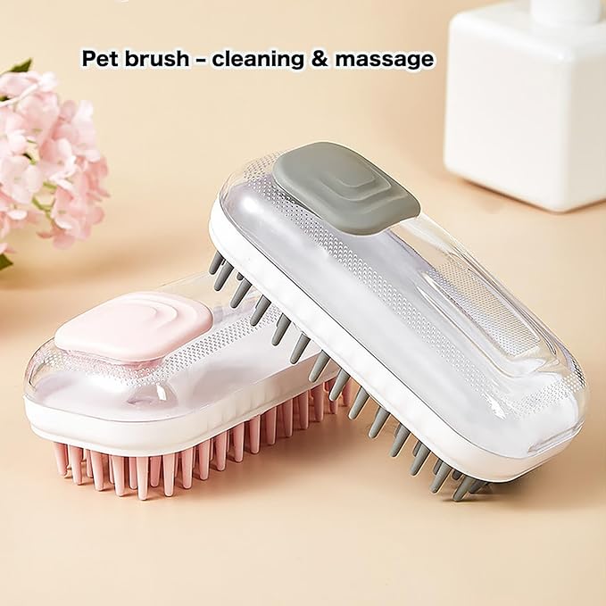 Pet Grooming Brush with Silicone Bristles, Massage Scrubber for Dogs & Cats, White and Pink (Pink)