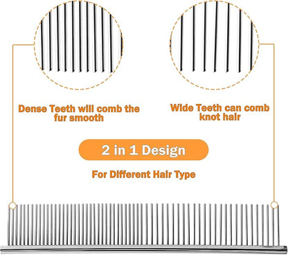 uxcell 1 Pack Dog Grooming Comb Metal Dog Comb for Removing Matted Fur Pet Dematting Comb with Rounded Teeth Prevents Tangles and Knots for Long and Short Haired Dogs Cats, 7.5IN