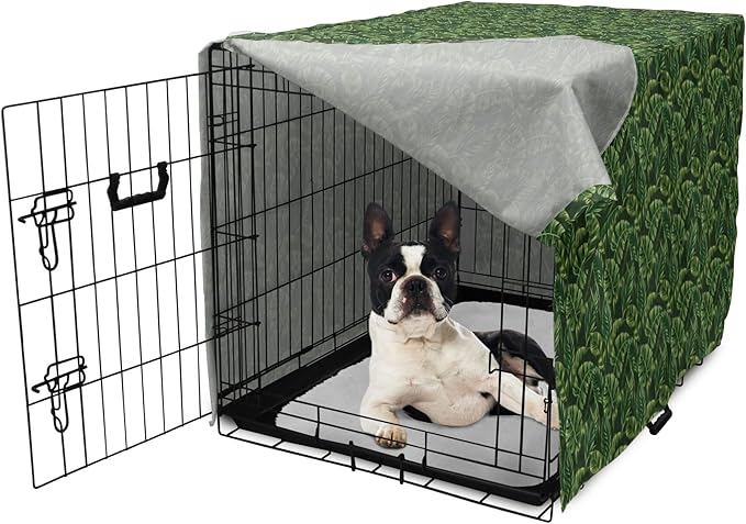 Lunarable Hunter Green Dog Crate Cover, Tropical Palm Leaves Exotic Plants Hawaiian Trees Jungle Natural Design, Easy to Use Pet Kennel Cover for Small Dogs Puppies Kittens, 22 Inch, Fern Green