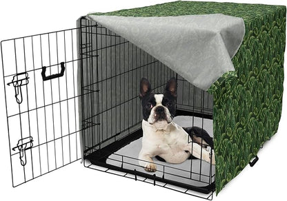 Lunarable Hunter Green Dog Crate Cover, Tropical Palm Leaves Exotic Plants Hawaiian Trees Jungle Natural Design, Easy to Use Pet Kennel Cover for Small Dogs Puppies Kittens, 22 Inch, Fern Green