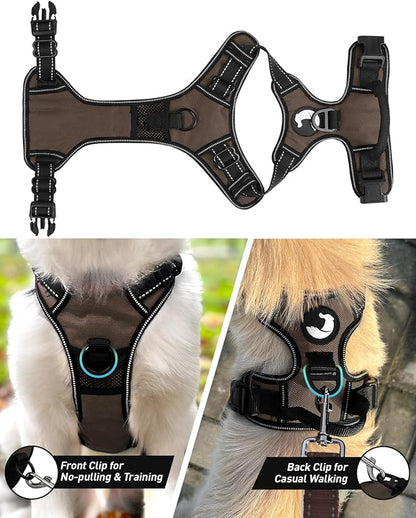 Joytale No Pull Dog Harness Medium Sized Dog, Reflective Pet Vest with Front Clip, Adjustable Soft Padded Harnesses with Easy Control Handle for Training and Walking, Brown, M