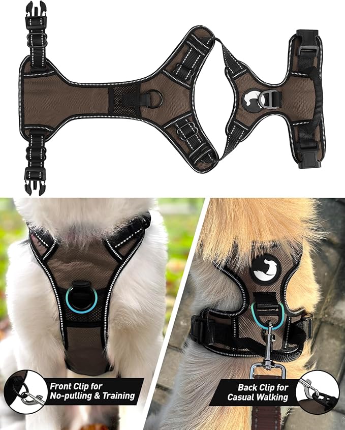 Joytale No Pull Dog Harness for Small Dogs, Reflective Pet Vest with Front Clip, Adjustable Soft Padded Harnesses with Easy Control Handle for Training and Walking, Brown, S